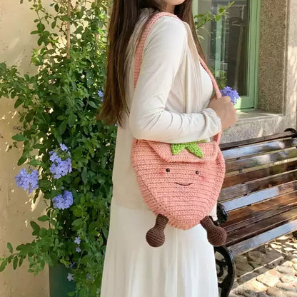 【手編みキット】Ichigo-chan Bag（イチゴちゃんバッグ）｜いちごモチーフのあみぐるみ風ショルダーバッグ｜春夏コットン｜初心者向け｜編み図・動画付き