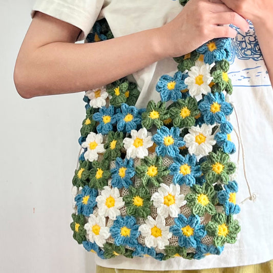 【手編みキット】ぷっくりお花のモチーフ編みトートバッグ｜まるで持ち歩く花束｜春 夏 デイジーバッグ 編みレシピ付き