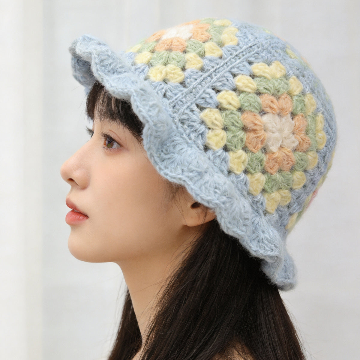 グラニースクエアのクロシェハット手編みキット｜大人用2点分｜韓国風