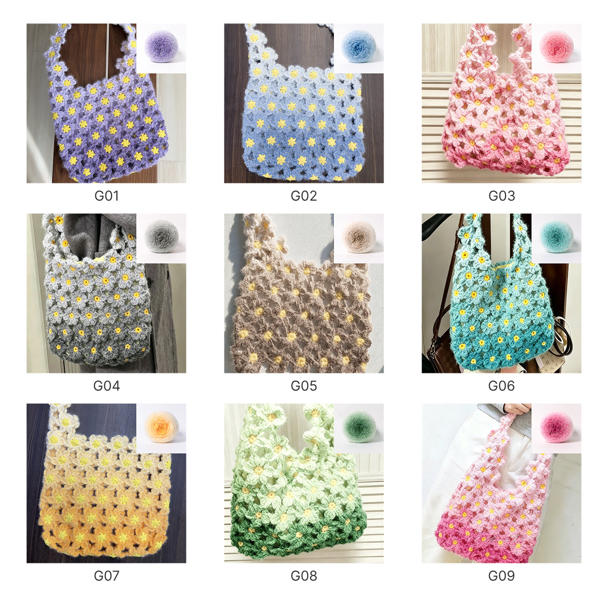 手編みキット】花畑バッグ ｜インナーバッグ付き｜ぷっくりお花の