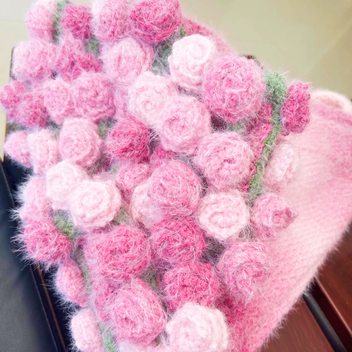 完成品】広げるとお花畑！グラデーション花束ブランケット全2色｜円形