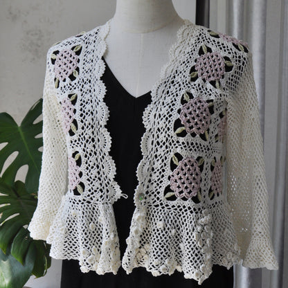 【手編みキット】Ajisai Cardigan（紫陽花カーディガン）｜紫陽花モチーフのかぎ針編み｜透かし編み×フリル｜レトロ・大人可愛い｜全7色・4サイズ｜編み図・動画付き