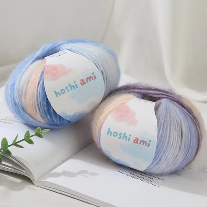 雲シリーズ　雲のように美しい段染め シルクモヘア 50g 防縮ウール配合