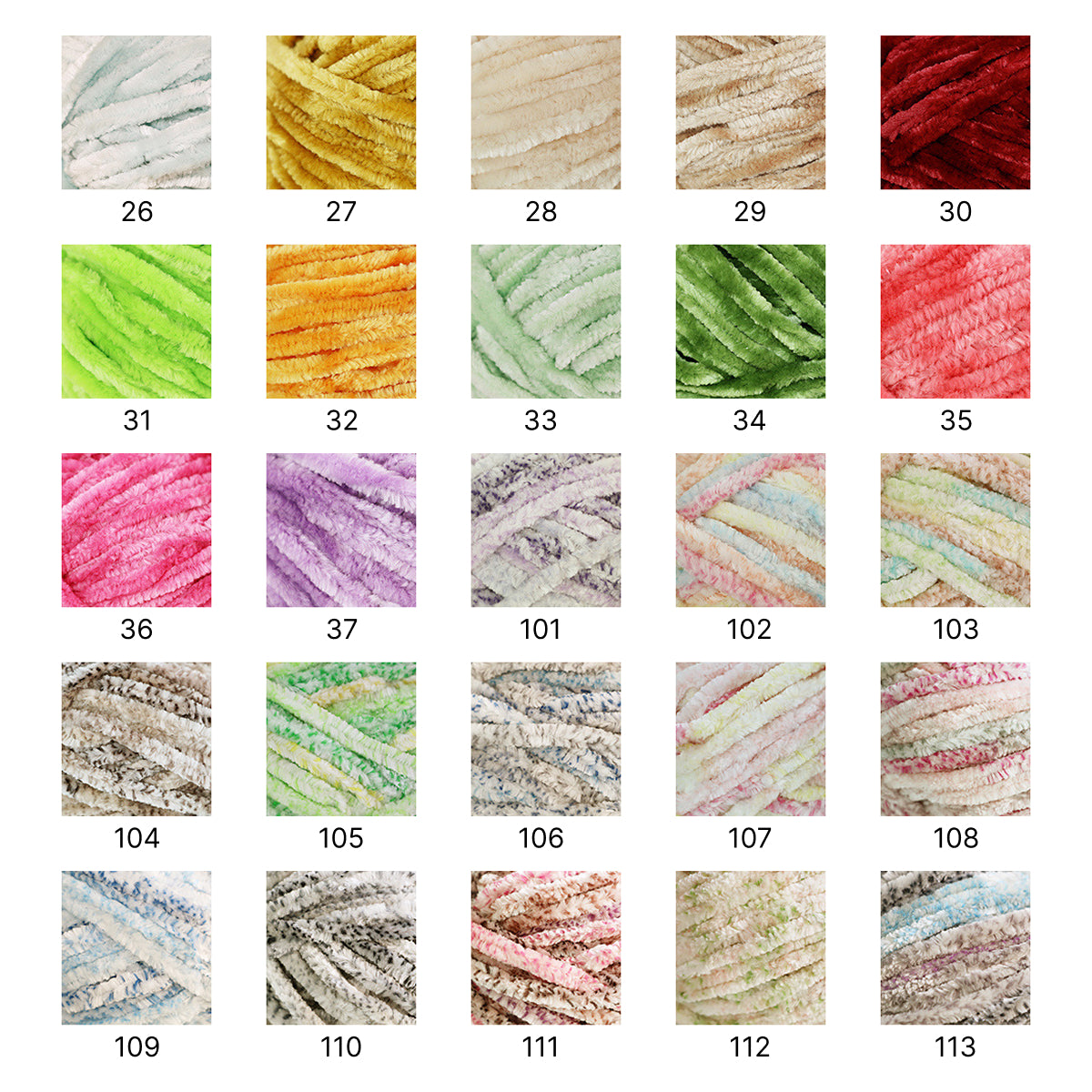 Moco Velvet Yarn（モコベルベットヤーン）100g｜シェニール・モールヤーン｜ベルベットのような艶感の毛糸｜秋冬小物・あみぐるみに｜全50色