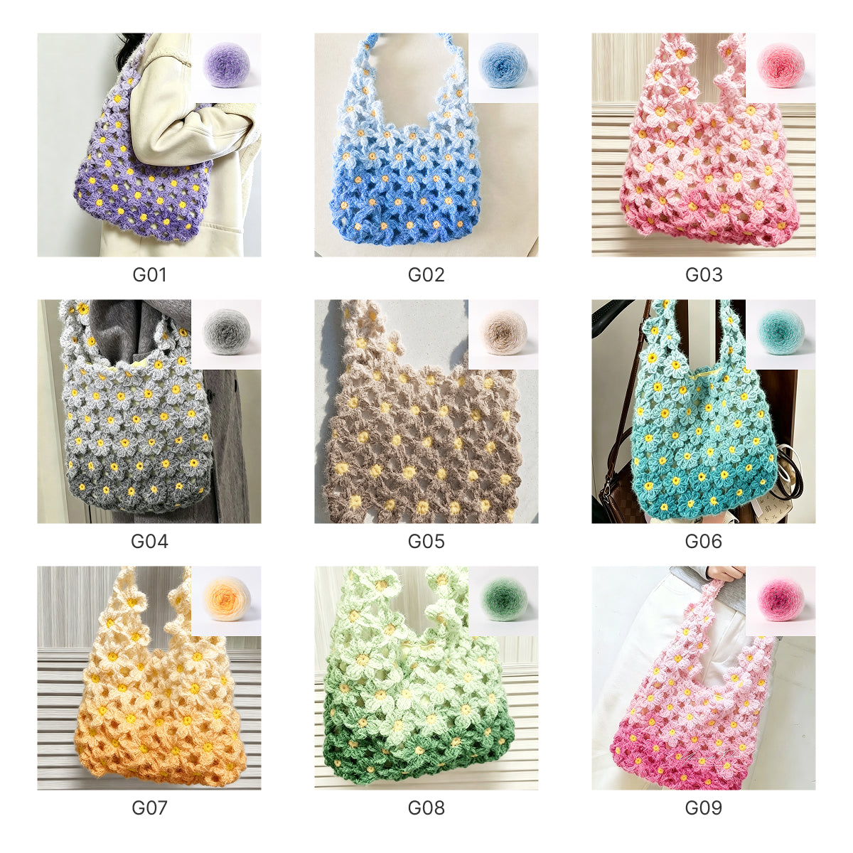 手編みキット】花畑バッグ ｜インナーバッグ付き｜ぷっくりお花の