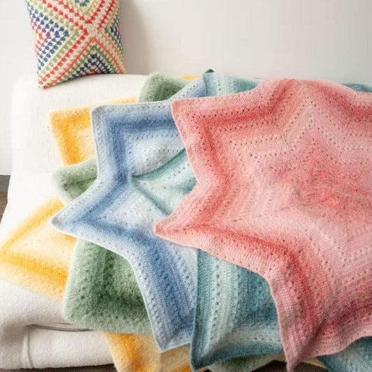 【手編みキット】 星ブランケット ロングファー BIG | 特大600gロングファーヤーンで編む |  20色選択可 | 無料電子版編み図付き！