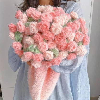 【手編みキット】花束ブランケット｜SNSで話題！ロングファーヤーンで編む｜選べる4タイプ（葉っぱ有無×サイズ）全14色展開 　電子版編みレシピプレゼント！