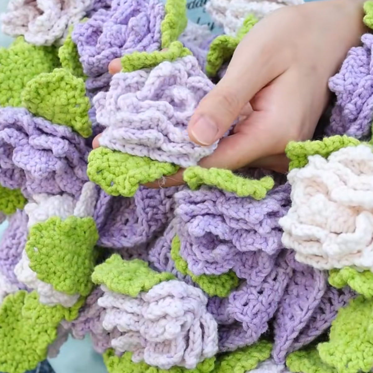 【手編みキット】オーシャンソングローズブランケット｜花モチーフ｜コットン混で春夏におすすめ｜母の日・ギフトにも｜初心者さんOK｜動画＋電子版編み図付き