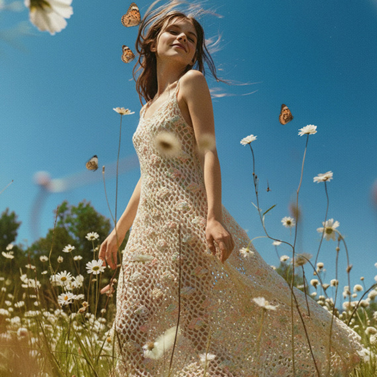 美品SEZANE　EDITIONSリネンドットキャミワンピース　XS　ベージュ系 手編みキット】Monet Cami Onepiece（モネ キャミワンピ）｜透かし