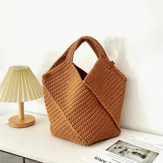 【手編みキット】綿100％ 立体編みが映えるマルシェバッグ｜かごバッグ風・全29色｜バッグスカーフ付き｜編み方動画付き