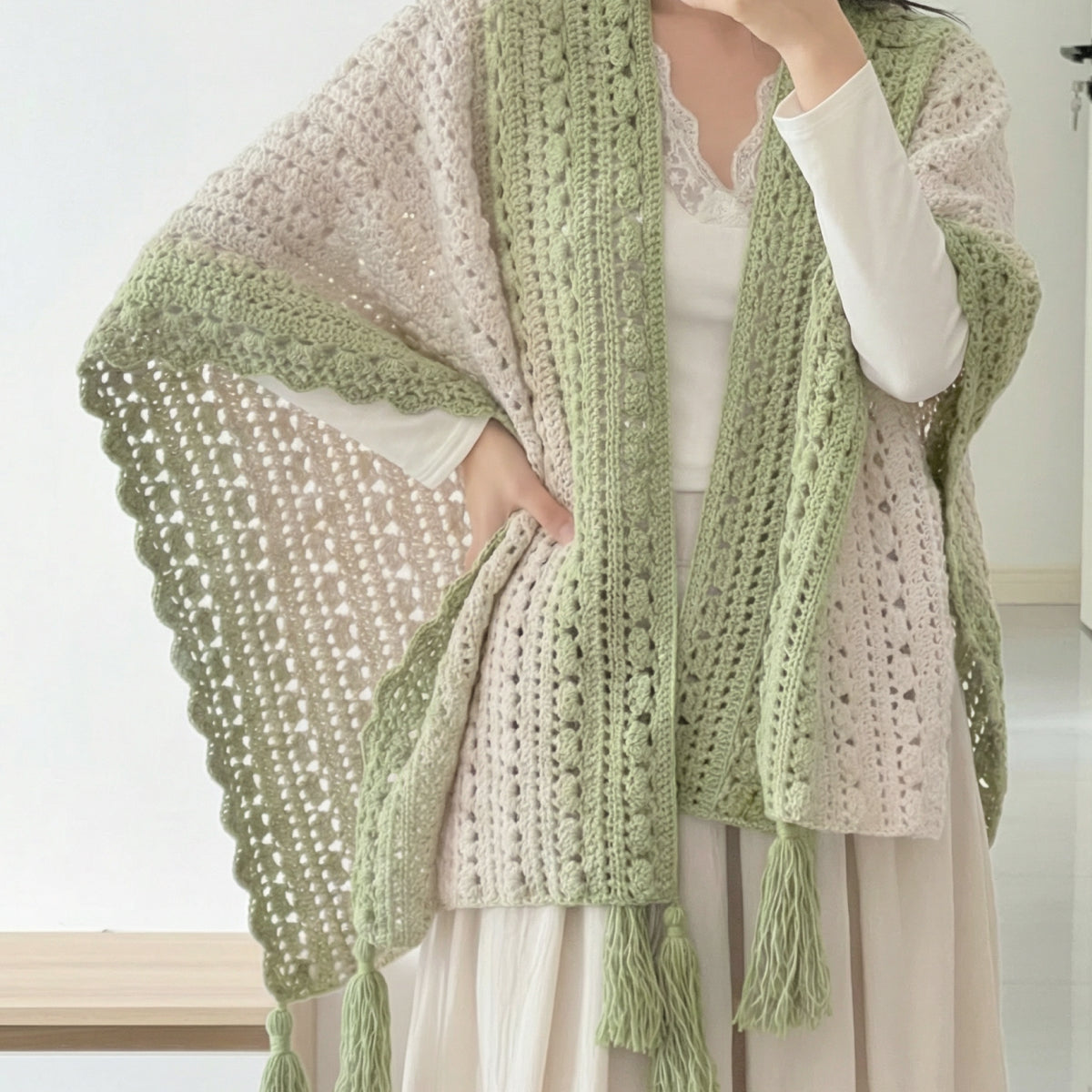 動画付き｜春の大判2WAYショール手編みキット｜かぎ針編み