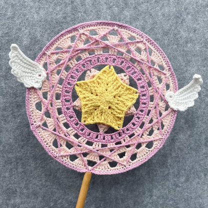 【手編みキット】Ami Uchiwa（あみうちわ）｜星月シリーズ｜毛糸で編む星と月のうちわ｜丸型フレーム付き｜繊細な透かし編み｜編み図＋編み動画付き