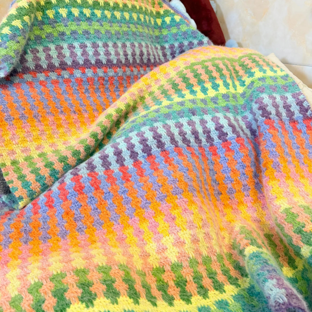 【手編みキット】NORDIC BLANKET（ノルディックブランケット）｜にじシリーズ｜色が重なる、北欧風の段染めブランケット｜選べる6配色｜編み動画付き