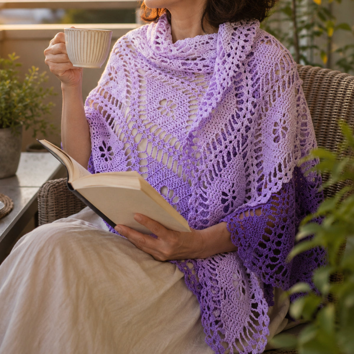 手編みキット】Aqua Shawl（アクアショール）｜透かし編み三角ショール