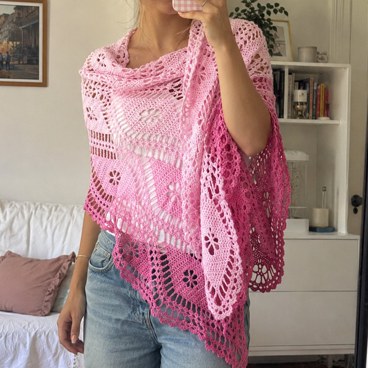 手編みキット】Aqua Shawl（アクアショール）｜透かし編み三角ショール