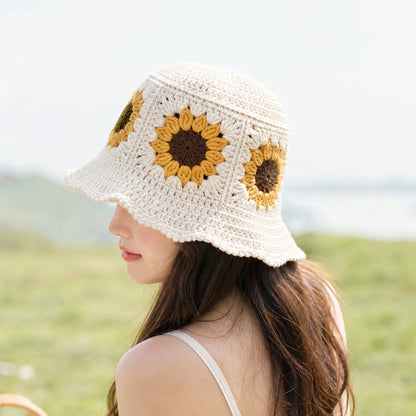 【手編みキット】Sunflower Granny Hat（ひまわり・お花・グラニーハット）｜春夏コーデに最適｜初心者向け｜SNSで大人気｜編み方動画付き