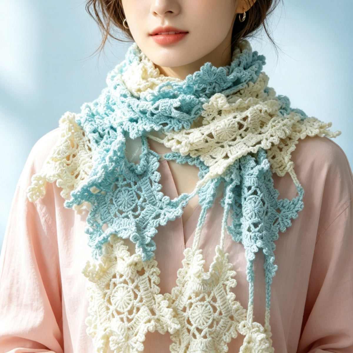 フラワーモチーフ編みの三角ショール☆ハンドメイド 手編みキット】ムースハナショール｜花モチーフの三角ショール｜編み図