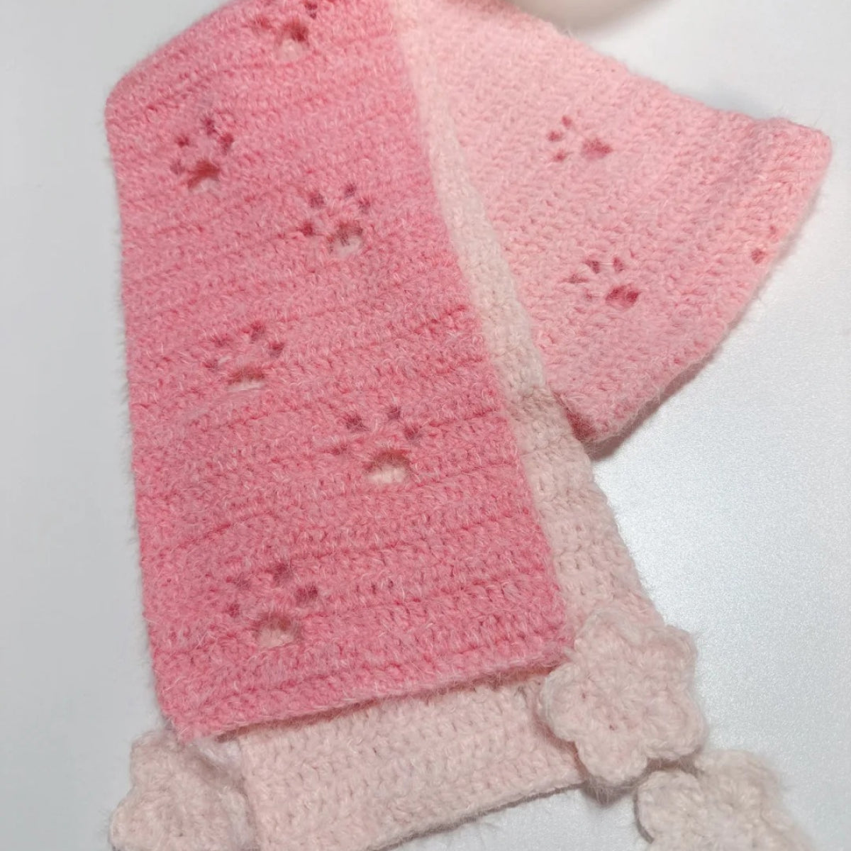 手編みキット】猫の足跡マフラー｜ロングファーヤーン1玉で作る｜ほし