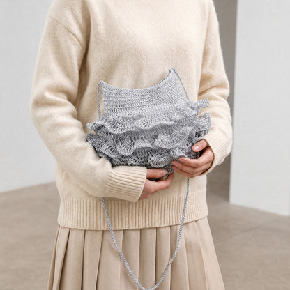 【手編みキット】Tutu Bag（チュチュバッグ）｜立体フリル×きらめくラメ糸｜バレエコアなショルダーバッグ｜編み図＋編み動画付き