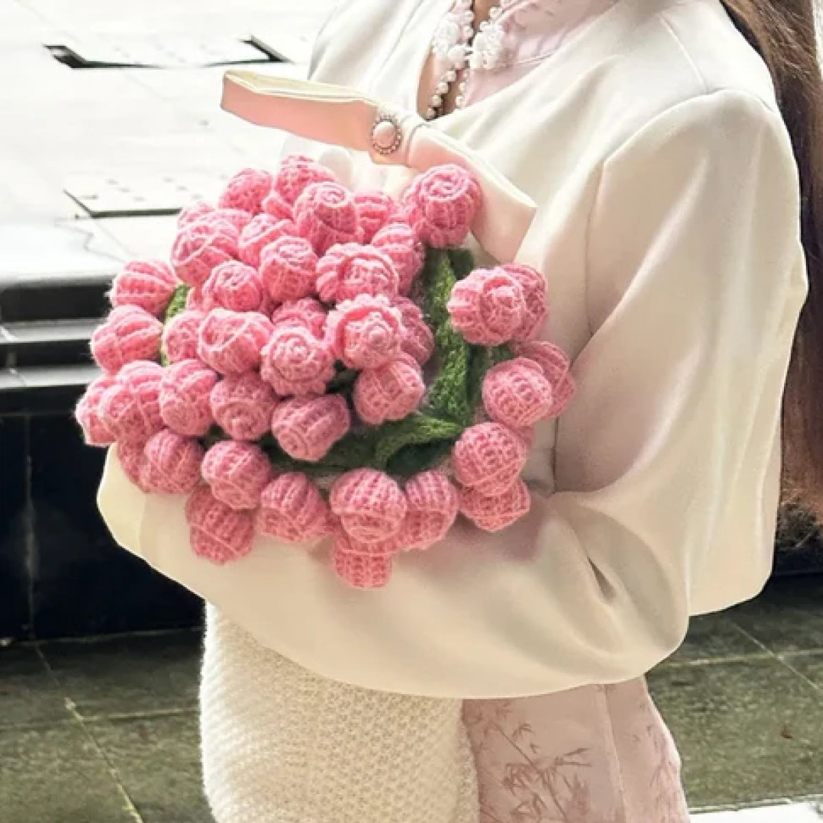 枯れないお花の贈り物 花モチーフ 花束ブランケット 完成品 80cm 全3色