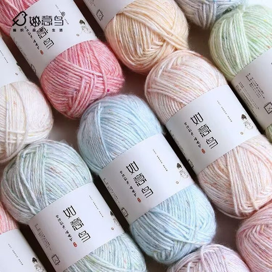 カラフルネップ入り中細コットン　ふんわり手ざわり50g 棒針5~8号、かぎ針3/0~4/0号