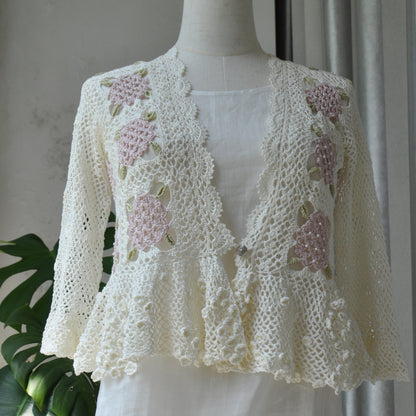 【手編みキット】Ajisai Cardigan（紫陽花カーディガン）｜紫陽花モチーフのかぎ針編み｜透かし編み×フリル｜レトロ・大人可愛い｜全7色・4サイズ｜編み図・動画付き