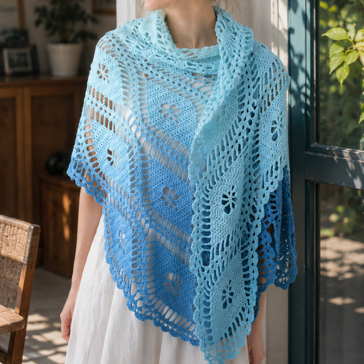 手編みキット】Aqua Shawl（アクアショール）｜透かし編み三角ショール