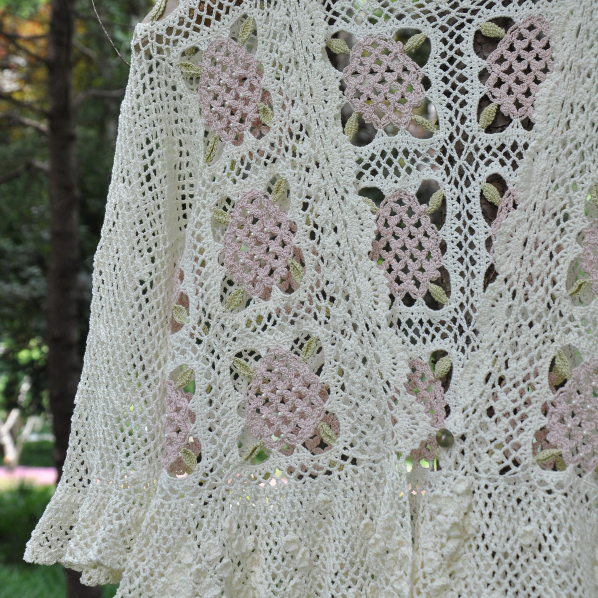 【手編みキット】Ajisai Cardigan（紫陽花カーディガン）｜紫陽花モチーフのかぎ針編み｜透かし編み×フリル｜レトロ・大人可愛い｜全7色・4サイズ｜編み図・動画付き