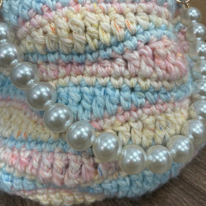 【手編みキット】Mousse Bag（ムースバッグ）｜4色淡色ミックスの巾着バッグ｜Mousse Cotton使用｜パールチェーン＆ハートチャーム付き｜オールインワンキット｜編み図・動画付き