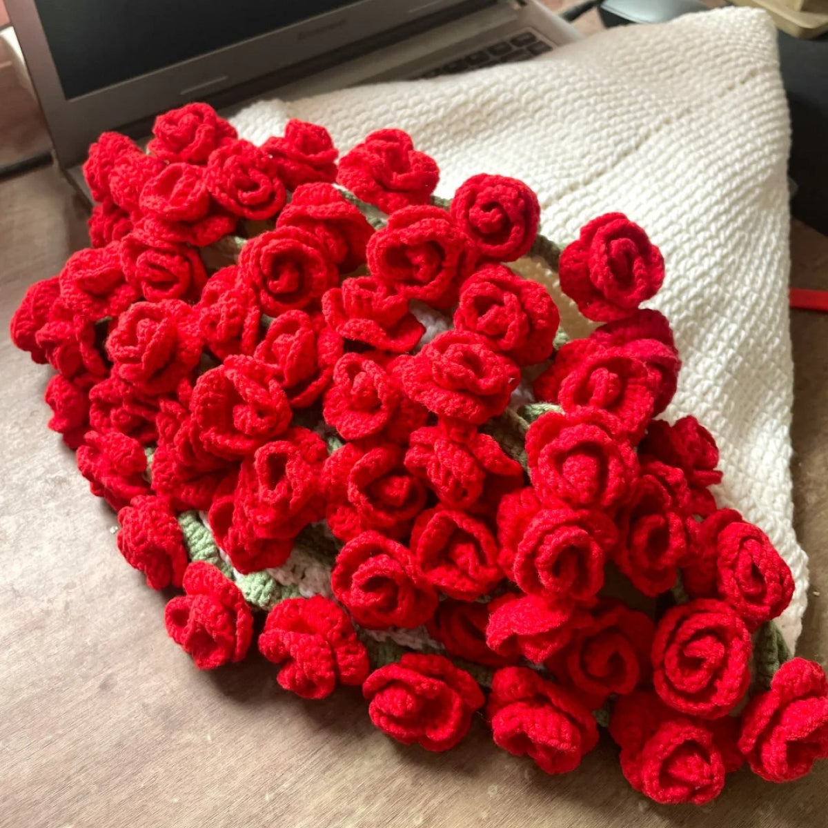 【手編みキット】単色花束ブランケット（15玉セット）｜並太毛糸で編む大判サイズ｜選べる5色｜ 初心者でも簡単！電子版編みレシピ プレゼント！