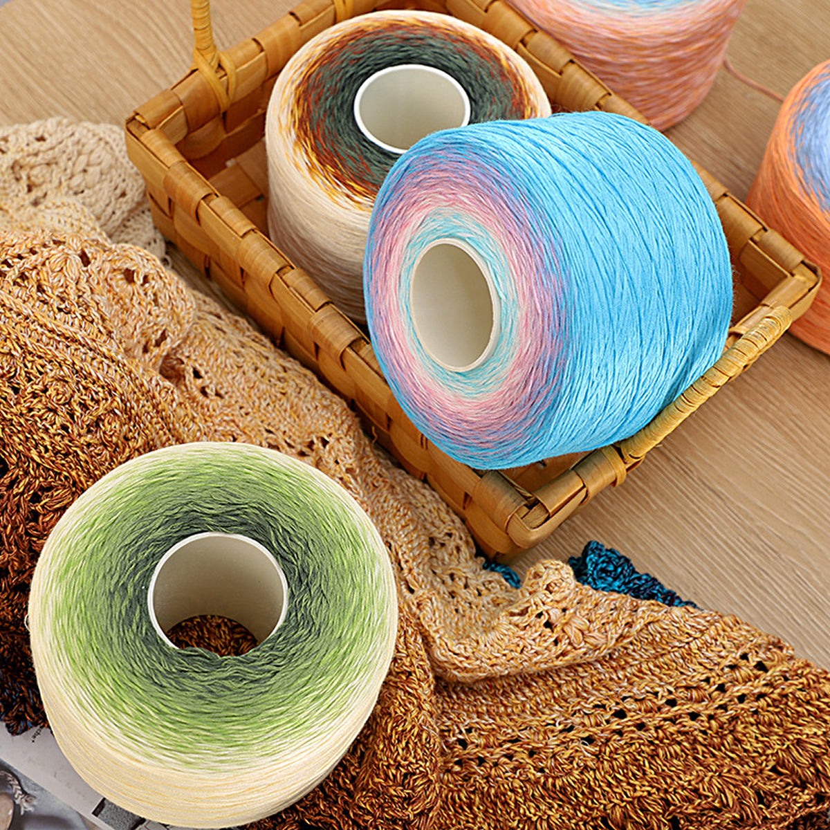 【シルケット加工・綿100%】Melody Cake Yarn（メロディーケーキヤーン）500g｜韓国風グラデーション段染め｜ウェア・ショール・ブランケットに