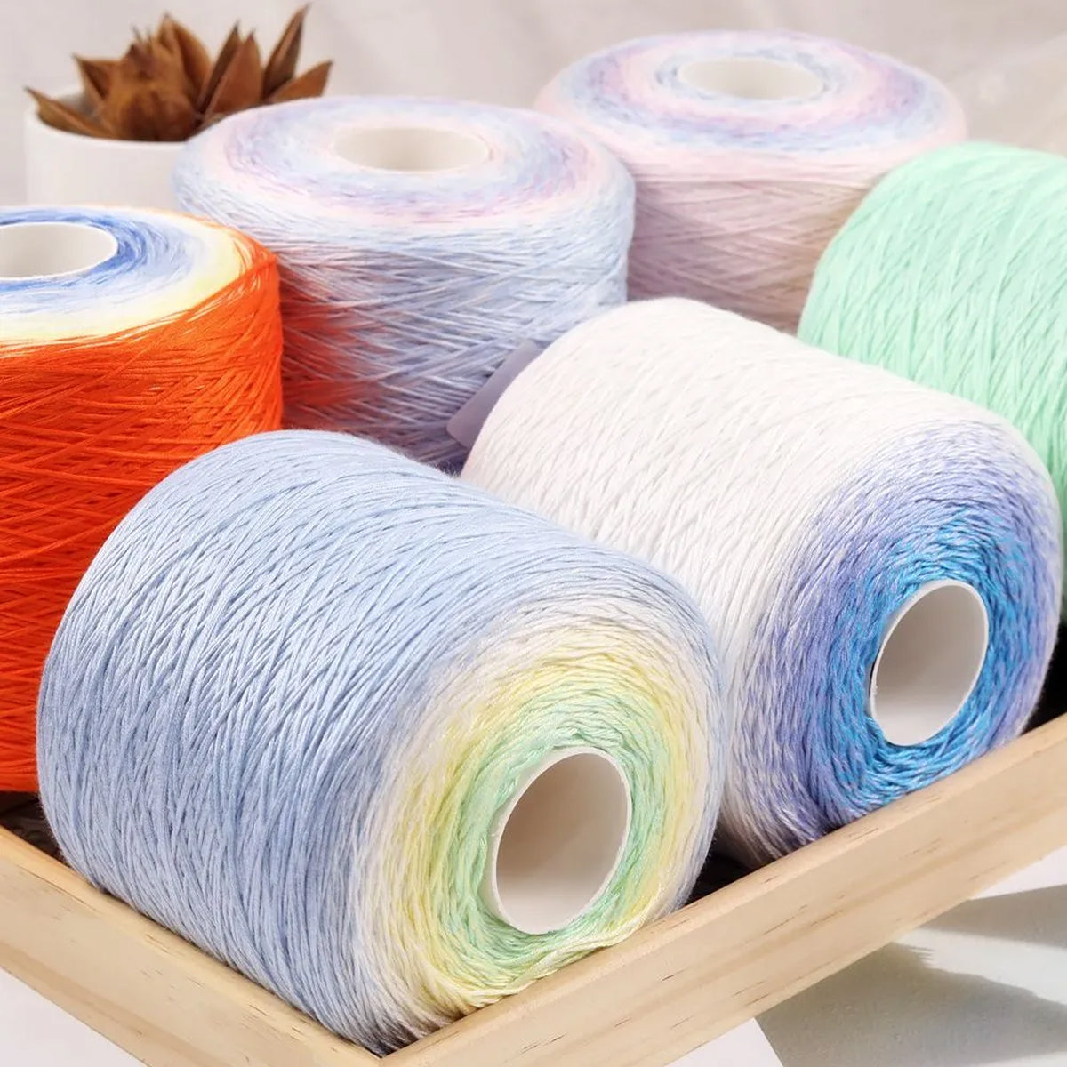【シルケット加工・綿100%】Melody Cake Yarn（メロディーケーキヤーン）500g｜8本撚り・配色いらずのロングピッチ段染め｜夏ウェア・ショール・ブランケットに｜全36色