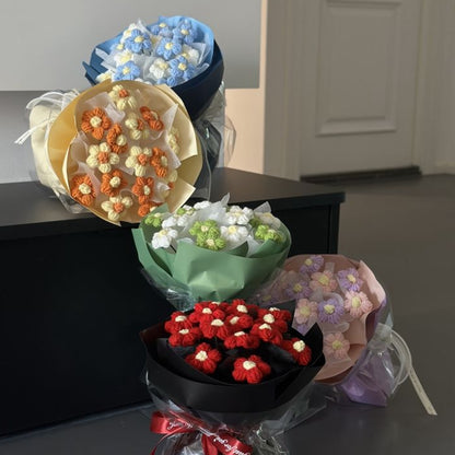 【完成品】ずっと咲き続ける 毛糸の花束（ニットブーケ）｜枯れない手編みフラワー・誕生日やプレゼントに｜全10色・編む手間なし