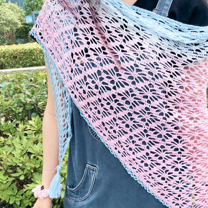 【手編みキット】Joyful Hanabi Shawl（ジョイフル花火ショール）｜Joyful Cake Yarn 1玉で完成｜花火のような透かし編み｜段染め・冷房対策｜編み図＋動画付き