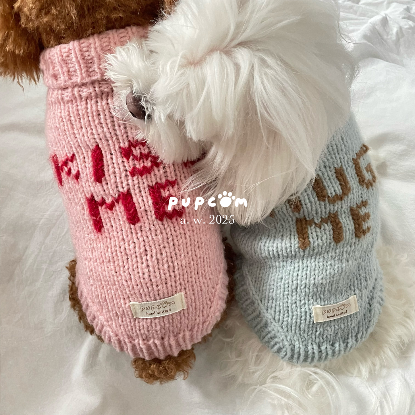 ほしあみ × 英国ブランド Pupcom コラボ 犬服 「Love My Puppy」  手編みニット ハンドメイド ペット服 冬用 ギフト向け