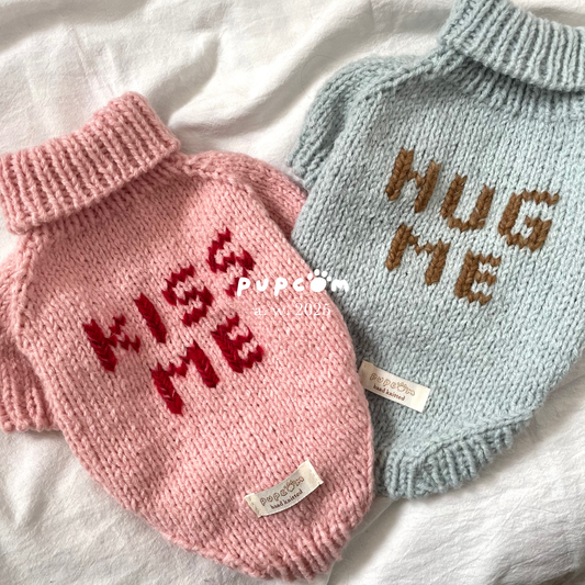 ほしあみ × 英国ブランド Pupcom コラボ 犬服 「Love My Puppy」  手編みニット ハンドメイド ペット服 冬用 ギフト向け