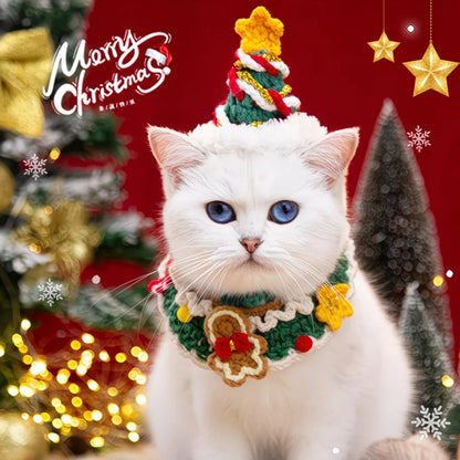 クリスマス ペット用ケープ＆帽子セット｜全４デザイン・2点セット・手編み｜愛犬・愛猫へのプレゼントや撮影小物に最適🎄