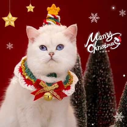 クリスマス ペット用ケープ＆帽子セット｜全４デザイン・2点セット・手編み｜愛犬・愛猫へのプレゼントや撮影小物に最適🎄