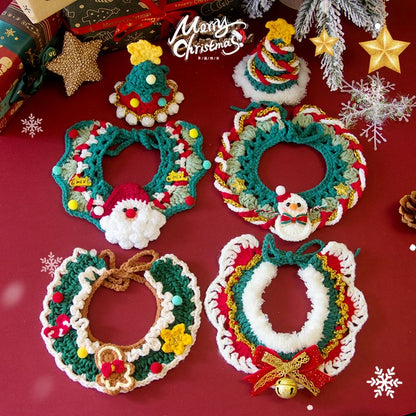 クリスマス ペット用ケープ＆帽子セット｜全４デザイン・2点セット・手編み｜愛犬・愛猫へのプレゼントや撮影小物に最適🎄