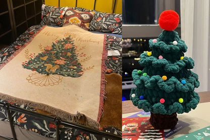 【クリスママスギフトセット】北欧風ブランケット＋手編み風クリスマスツリーの2点セット ｜全4柄・おしゃれであたたかい大判スローケット｜ソファ・ベッド・ひざ掛けにもおすすめ｜家族・友達・恋人 ギフト