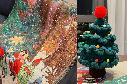 【クリスママスギフトセット】北欧風ブランケット＋手編み風クリスマスツリーの2点セット ｜全4柄・おしゃれであたたかい大判スローケット｜ソファ・ベッド・ひざ掛けにもおすすめ｜家族・友達・恋人 ギフト