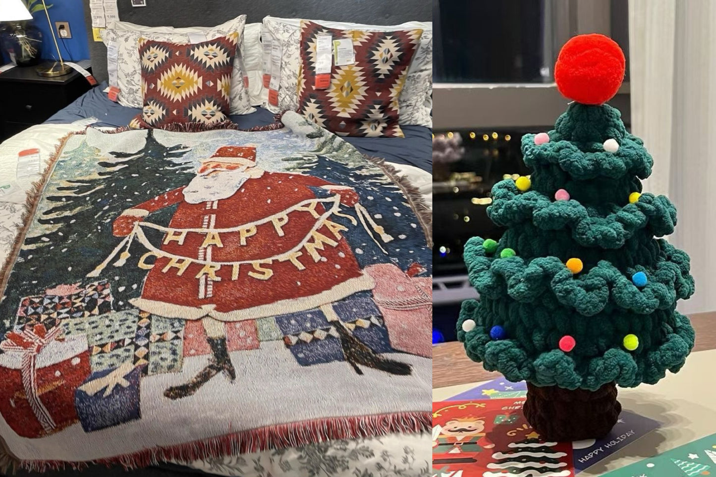 【クリスママスギフトセット】北欧風ブランケット＋手編み風クリスマスツリーの2点セット ｜全4柄・おしゃれであたたかい大判スローケット｜ソファ・ベッド・ひざ掛けにもおすすめ｜家族・友達・恋人 ギフト