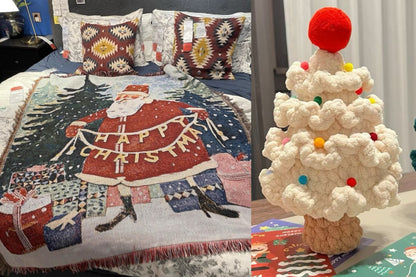 【クリスママスギフトセット】北欧風ブランケット＋手編み風クリスマスツリーの2点セット ｜全4柄・おしゃれであたたかい大判スローケット｜ソファ・ベッド・ひざ掛けにもおすすめ｜家族・友達・恋人 ギフト