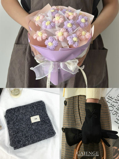 【3点セット】枯れない花束と温もりを贈る。手編みニットブーケ＆マフラー＆手袋ギフト｜選べるカラー