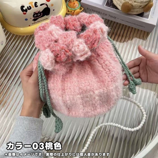 【毛糸キット】ハンドメイド 花束巾着バッグ・グラデーションショルダーバッグ1点＼SNSで話題／・プレゼントやギフトに最適（恋人・友達・誕生日・クリスママス）かぎ針7/0号〜8/0号・編み方動画付き