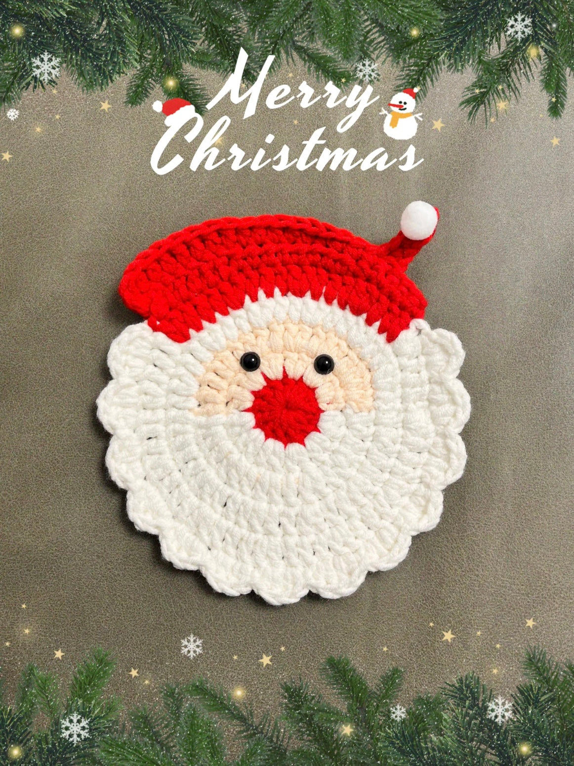 【毛糸キット】コースター6点セット クリスマス新年｜雪だるま・サンタ・クリスマス帽・ツリー・アップル｜手編みキット・毛糸・電子版文字編みレシピ付