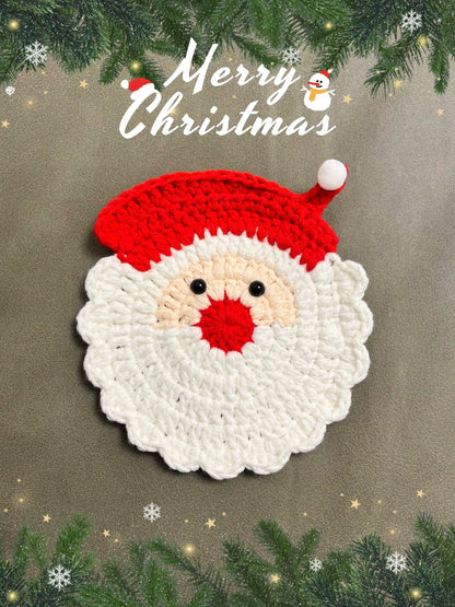 【毛糸キット】コースター6点セット クリスマス新年｜雪だるま・サンタ・クリスマス帽・ツリー・アップル｜手編みキット・毛糸・電子版文字編みレシピ付