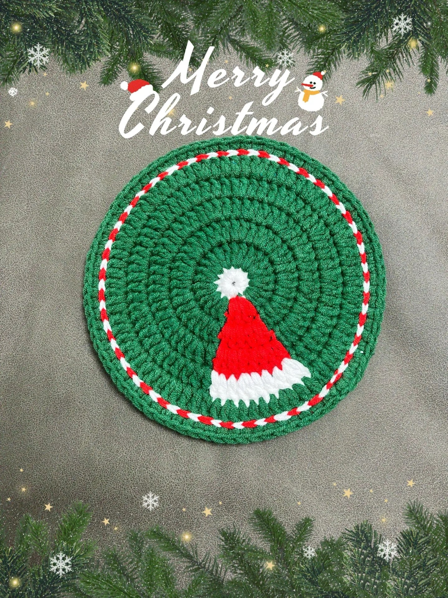 【毛糸キット】コースター6点セット クリスマス新年｜雪だるま・サンタ・クリスマス帽・ツリー・アップル｜手編みキット・毛糸・電子版文字編みレシピ付