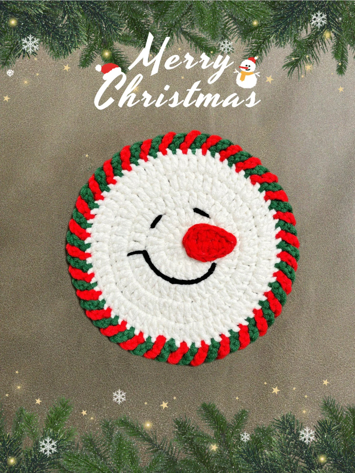 【毛糸キット】コースター6点セット クリスマス新年｜雪だるま・サンタ・クリスマス帽・ツリー・アップル｜手編みキット・毛糸・電子版文字編みレシピ付