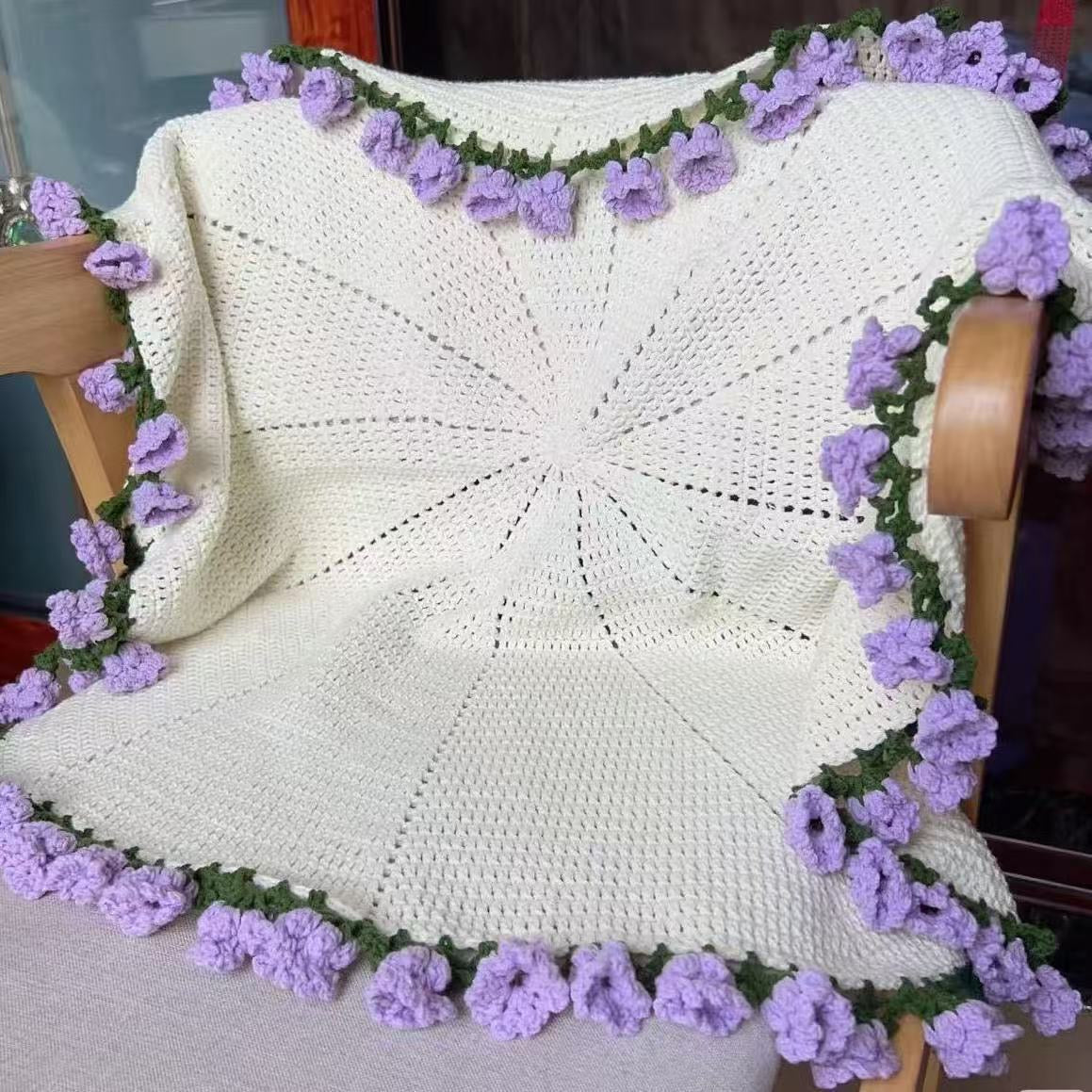 【毛糸キット】単色花束ブランケット＼SNSで話題／ 初心者でも簡単！全5色展開 大判85〜95cm かぎ針5/0〜7/0号推奨